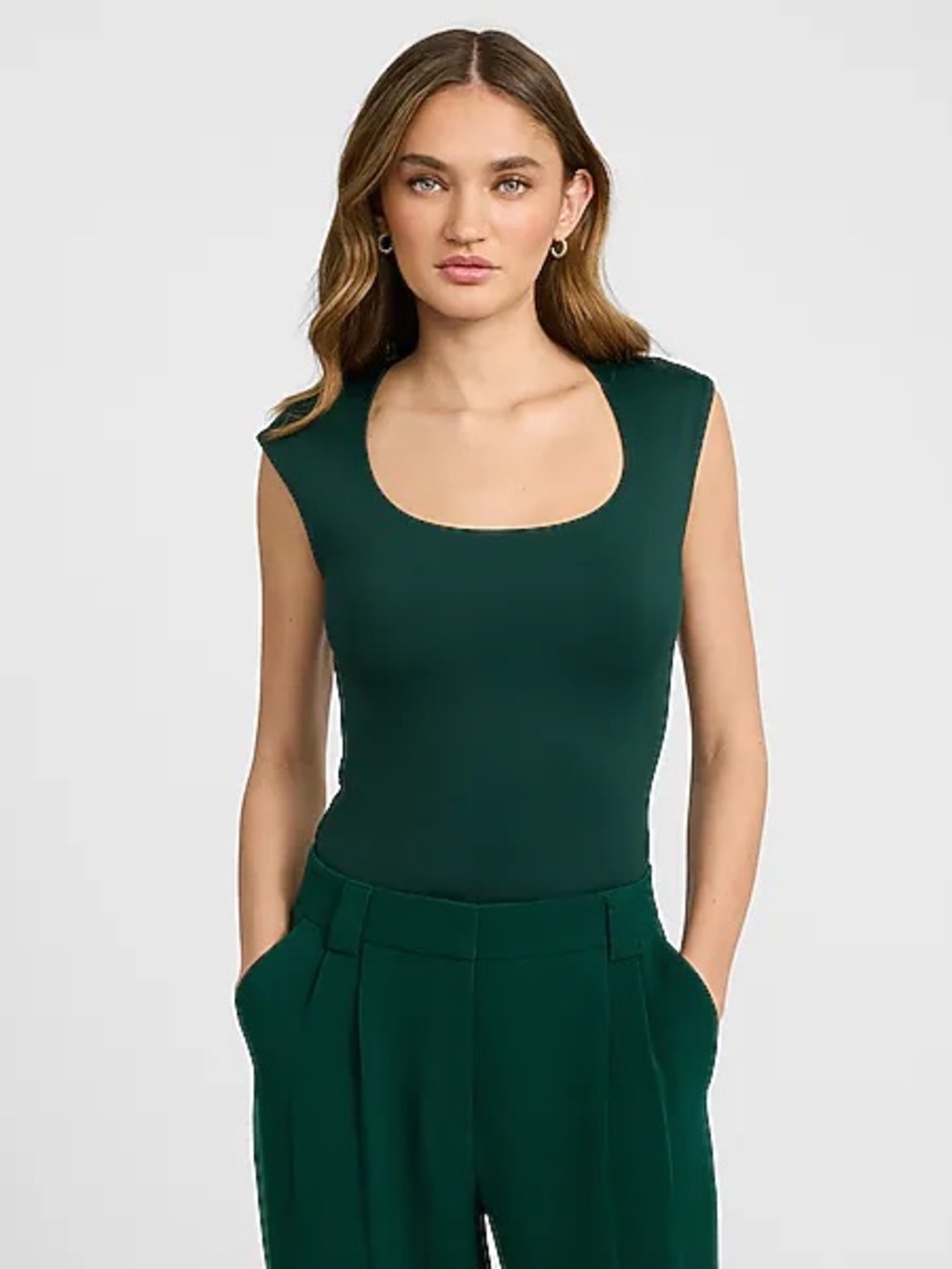 NWT Express BodyContour High Compression Scoop Neck Cap Sleeve Green XL Bodysuit - Picture 7 of 7
